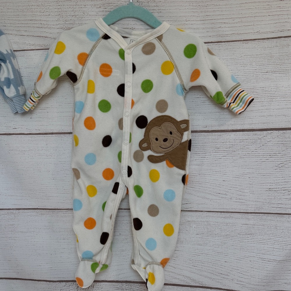 Bundle of 4 baby boy one pieces fleece zipper size 3 month Carter's, Dino,Monkey - Picture 8 of 13